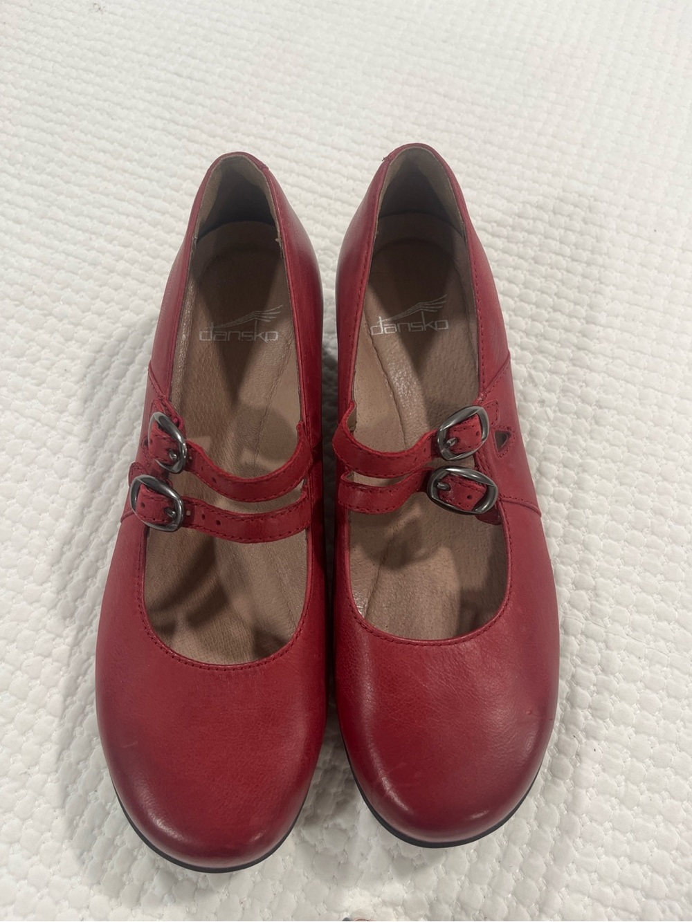 Dansko Fynn Red Leather Double Strap Mary Jane Flats EU 37 comfy